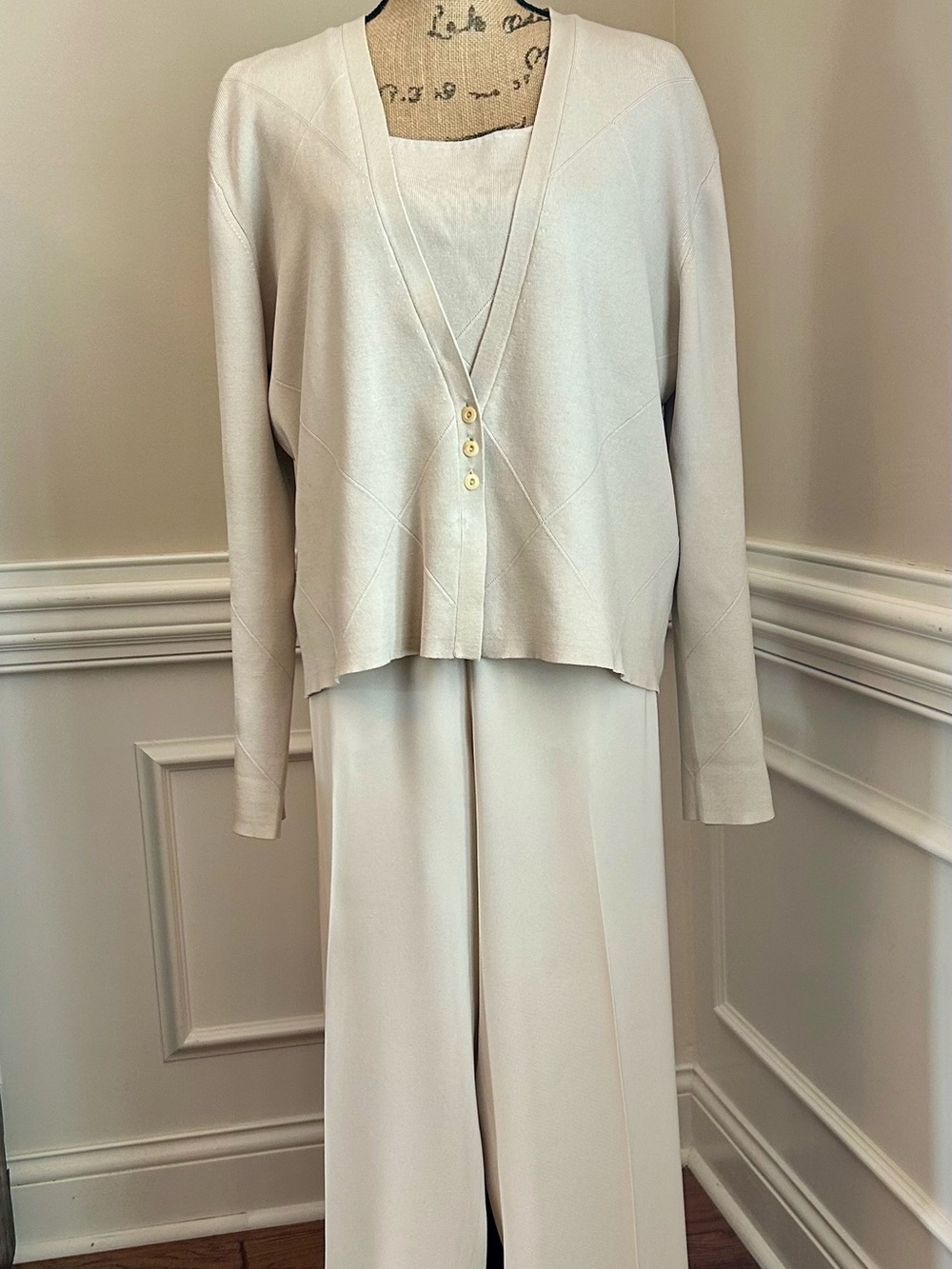 Worth Oyster White Knit Cardigan & Wide-Leg Pants Set